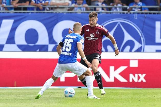 25 08 2024 Soccer Season 2024 2025 2 Soccer Bundesliga 03 Matchday SV Darmstadt 98 SVD D98 Lilien 1 FC Nürnberg FCN Club Sportfoto Zink DaMa xdaxmax DFL regulations prohibit any use of photographs as image sequences and or quasi video only for editorial use Fabian Nürnberger Nuernberger 15, SV Darmstadt 98 D98 SV98 Stefanos Tzimas 9, 1 FC Nürnberg FCN
