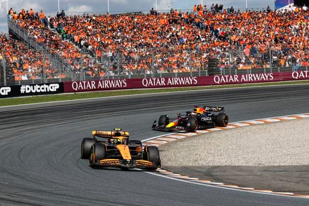 4 Lando Norris GBR, McLaren Formula 1 Team , 1 Max Verstappen NLD, Oracle Red Bull Racing , F1 Grand Prix of the Netherlands at Circuit Zandvoort on August 25, 2024 in Zandvoort, Netherlands Photo by HOCH ZWEI Zandvoort Netherlands