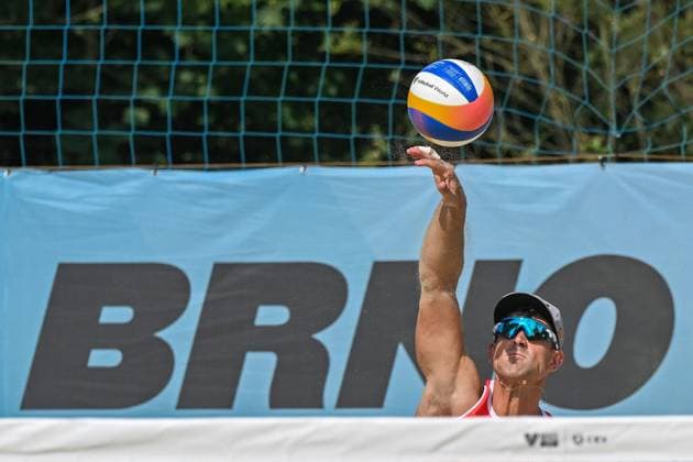 Alejandro Huerta of Spain in action during the Brno Beach Pro, Beach volleyball, Beachvolleyball tournament of Futures category, on August 25, 2024, in Brno, Czech Republic. (CTKxPhoto VaclavxSalek) CTKPhotoP2024082503739  CTKPhotoP2024082503739