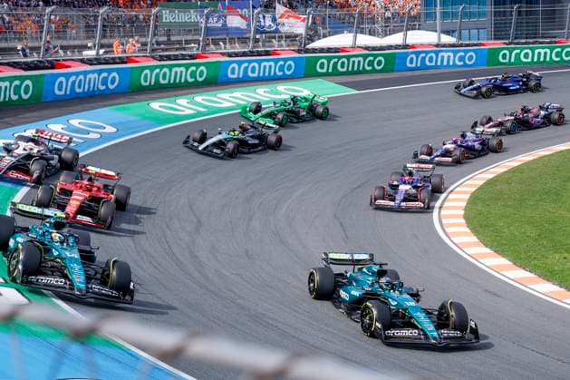 Lance Stroll of Canada and Aston Martin Aramco F1 Team and Fernando Alonso of Spain and Aston Martin Aramco F1 Team and Carlos Sainz of Spain and Scuderia Ferrari and Yuki Tsunoda of Japan and Visa Cash App RB F1 Team and Daniel Ricciardo of Australia and Visa Cash App RB F1 Team during the F1 Grand Prix of Netherlands at Circuit Park Zandvoort on August 25, 2024 in Zandvoort, Netherlands Defodi 704 MTB20240825F1MTBPhoto 7810 Defodi-704
