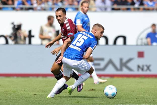 25 08 2024 Soccer Season 2024 2025 2 Soccer Bundesliga 03 Matchday SV Darmstadt 98 SVD D98 Lilien 1 FC Nürnberg FCN Club Sportfoto Zink DaMa xdaxmax DFL regulations prohibit any use of photographs as image sequences and or quasi video only for editorial use Julian Justvan 10, 1 FC Nürnberg FCN Fabian Nürnberger Nuernberger 15, SV Darmstadt 98 D98 SV98