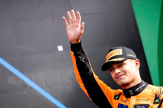 ZANDVOORT - Lando Norris (McLaren) on the podium after the F1 Grand Prix of the Netherlands at the Circuit of Zandvoort. ANP SEM VAN DER WAL xVIxANPxSportx xxANPxIVx 506728000 originalFilename: 506728000.jpg