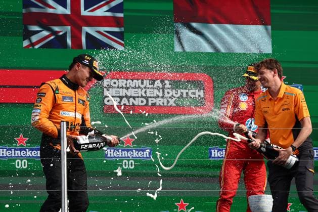 F1 Grand Prix Of The Netherlands 2024 Lando Norris of McLaren and Charles Leclerc of Ferrari after the Formula 1 Grand Prix of The Netherlands at Circuit Zandvoort in Zandvoort, Netherlands on August 25, 2024. Zandvoort Netherlands  Copyright: xJakubxPorzyckix originalFilename:porzycki-f1grandp240825_np5Nt.jpg