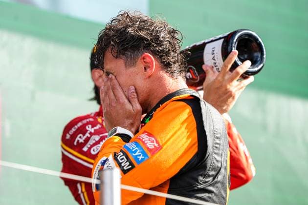 2024-08-25 F1 - Heineken Dutch GP - Trophy Ceremony ZANDVOORT, NETHERLANDS - AUGUST 25: Lando Norris of McLaren in tears after coming in first place at the Trophy Ceremony during F1 - Heineken Dutch GP on August 25, 2024 in Zandvoort, Netherlands. Zandvoort Netherlands Content not available for redistribution in The Netherlands directly or indirectly through any third parties. Copyright: xAndrexWeeningx