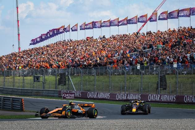 4 Lando Norris GBR, McLaren Formula 1 Team , 1 Max Verstappen NLD, Oracle Red Bull Racing , F1 Grand Prix of the Netherlands at Circuit Zandvoort on August 25, 2024 in Zandvoort, Netherlands Photo by HOCH ZWEI Zandvoort Netherlands