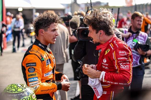 4 Lando Norris GBR, McLaren Formula 1 Team , 16 Charles Leclerc MCO, Scuderia Ferrari HP , F1 Grand Prix of the Netherlands at Circuit Zandvoort on August 25, 2024 in Zandvoort, Netherlands Photo by HOCH ZWEI Zandvoort Netherlands