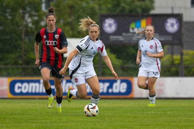 Ingolstadt, Germany 25 August 2024 2 BL Women 2024 2025 FC Ingolstadt 04 vs 1 FC Nürnberg In the picture from left in the duel Emma Kusch FCI and Livia Brunmair FCN MTV Stadion Bayern Copyright: xFotostandx xSchaeferx