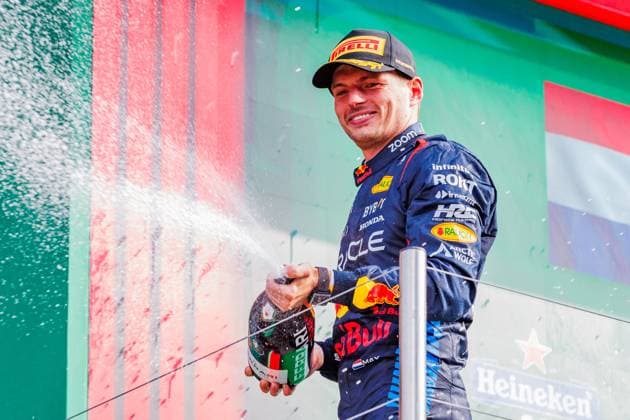 Max Verstappen NED, Oracle Red Bull Racing victory ceremony, Award Ceremony runner-up, silver medal, silver medal champagne shower, 25 08 2024, Zandvoort Netherlands , Motorsport, Formula 1, Dutch Grand Prix 2024 xprx