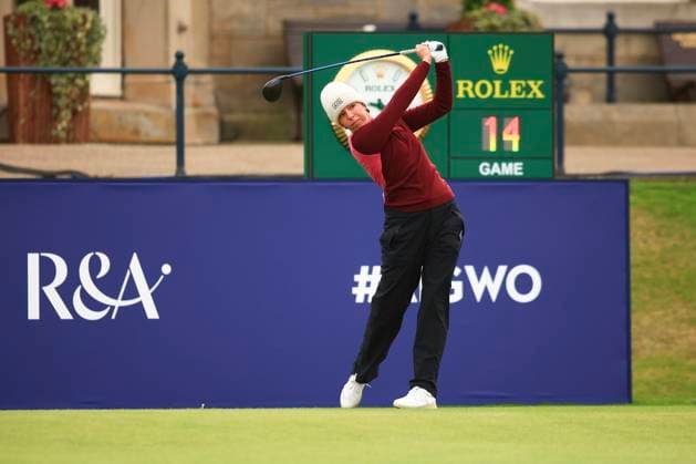 25th August 2024; Old Course at St Andrews, St Andrews, Fife, Scotland; AIG Womens Open Golf, Final Round; Georgia Hall of England plays from the tee  ActionPlus12686128 DavidxYoung