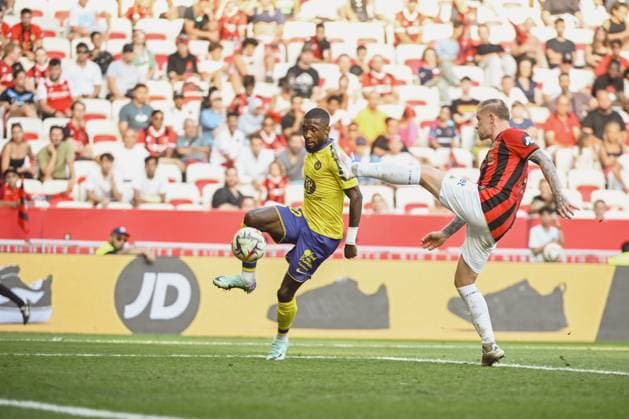 BABICKA Shavy (TOULOUSE FC) mark a goal. OGC Nice vs Toulouse FC, Ligue 1 in Allianz Riviera, NICE, France, on August 25, 2024. FOOTBALL : OGC Nice vs Toulouse FC - Ligue 1 - 25 08 25 FredDides Panoramic 