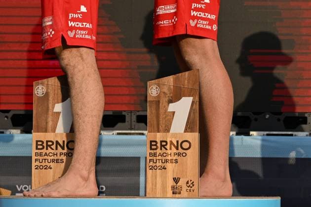 Sport Bilder des Tages Ondrej Perusic, David Schweiner of Czech Republic won the Brno Beach Pro, Beach volleyball, Beachvolleyball tournament of Futures category, on August 25, 2024, in Brno, Czech Republic. (CTKxPhoto VaclavxSalek) CTKPhotoP2024082505116  CTKPhotoP2024082505116