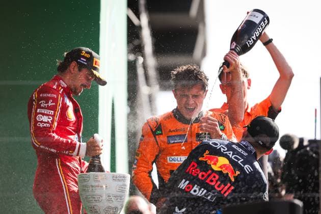 16 Charles Leclerc MCO, Scuderia Ferrari HP , 4 Lando Norris GBR, McLaren Formula 1 Team , 1 Max Verstappen NLD, Oracle Red Bull Racing , F1 Grand Prix of the Netherlands at Circuit Zandvoort on August 25, 2024 in Zandvoort, Netherlands Photo by HOCH ZWEI Zandvoort Netherlands