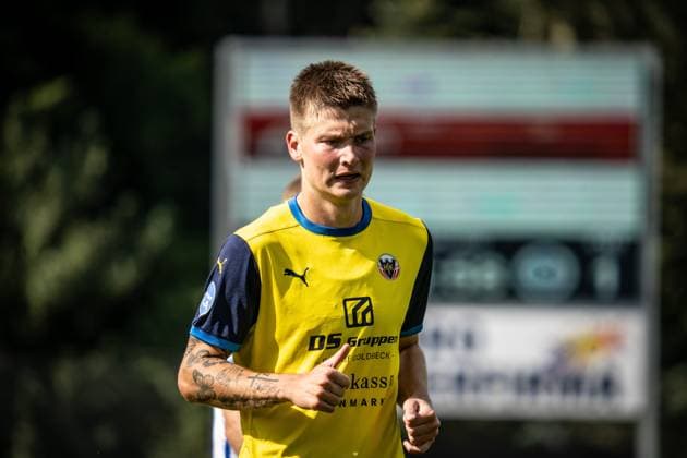 Hobro IK v Odense BK, NordicBet Liga football, Hobro, Denmark Hobro, Denmark. 25th, August 2024. Frederik Christensen (9) of Hobro IK seen during the NordicBet Liga match between Hobro IK and Odense BK at DS Arena in Hobro. Hobro Denmark  Copyright: xGonzalesxPhoto NicolaixBerthelsex