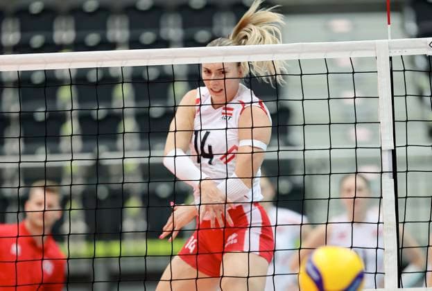 VOLLEYBALL - CEV EuroVolley 2026 qualification SCHWECHAT,AUSTRIA,25.AUG.24 - VOLLEYBALL - CEV EuroVolley 2026, ladies, qualification, OEVV international match, Länderspiel, Nationalmannschaft Austria vs Greece. Image shows Kora Marina Schaberl (AUT).  GEPAxpictures xHansxOberlaender