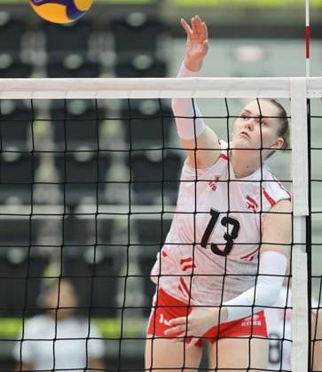 VOLLEYBALL - CEV EuroVolley 2026 qualification SCHWECHAT,AUSTRIA,25.AUG.24 - VOLLEYBALL - CEV EuroVolley 2026, ladies, qualification, OEVV international match, Länderspiel, Nationalmannschaft Austria vs Greece. Image shows Lina Hinteregger (AUT).  GEPAxpictures xHansxOberlaender