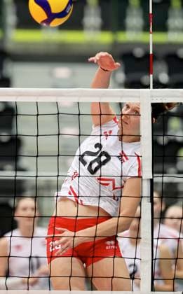 VOLLEYBALL - CEV EuroVolley 2026 qualification SCHWECHAT,AUSTRIA,25.AUG.24 - VOLLEYBALL - CEV EuroVolley 2026, ladies, qualification, OEVV international match, Länderspiel, Nationalmannschaft Austria vs Greece. Image shows Ursula Ehrhart (AUT).  GEPAxpictures xHansxOberlaender