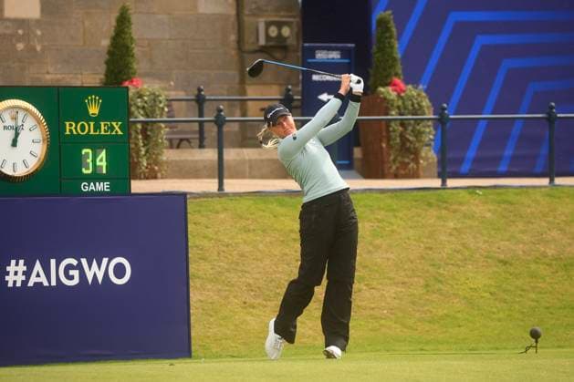 25th August 2024; Old Course at St Andrews, St Andrews, Fife, Scotland; AIG Womens Open Golf, Final Round; Charley Hull of England tees off on the first hole of the Old Course, St Andrews Links during the final round of the AIG Women& x2019;s Open  ActionPlus12686347 DavidxYoung