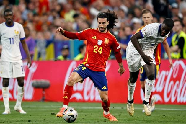 MUNICH - (l-r) Marc Cucurella of Spain, Dayot Upamecano of France during the UEFA EURO, EM, Europameisterschaft,Fussball 2024 semi-final match between Spain and France at the Munich Football Arena on July 9, 2024 in Munich, Germany. ANP Hollandse Hoogte Maurice van Steen UEFA EURO 2024 2024 xVIxANPxSportx xMauricexvanxSteenxWKxIVx 506794971 originalFilename: 506794971.jpg