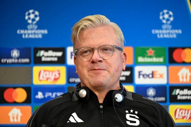 Sparta coach Lars Friis at a press conference, PK, Pressekonferenz prior to the Champions League 4th qualifying round match Sparta Prague vs Malmo FF, in Prague, Czech Republic, August 26, 2024. (CTKxPhoto KaterinaxSulova) CTKPhotoP2024082603932  CTKPhotoP2024082603932