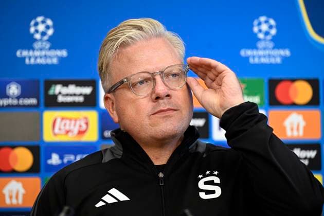 Sparta coach Lars Friis at a press conference, PK, Pressekonferenz prior to the Champions League 4th qualifying round match Sparta Prague vs Malmo FF, in Prague, Czech Republic, August 26, 2024. (CTKxPhoto KaterinaxSulova) CTKPhotoP2024082603978  CTKPhotoP2024082603978