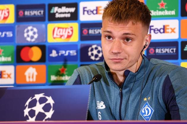 SOCCER - UEFA CL, RBS vs Kyiv SALZBURG,AUSTRIA,26.AUG.24 - SOCCER - UEFA Champions League, qualification, Red Bull Salzburg vs FC Dynamo Kyiv, preview, press conference, PK, Pressekonferenz Kyiv. Image shows Volodymyr Brazhko (Kyiv).  GEPAxpictures xDavidxGeieregger
