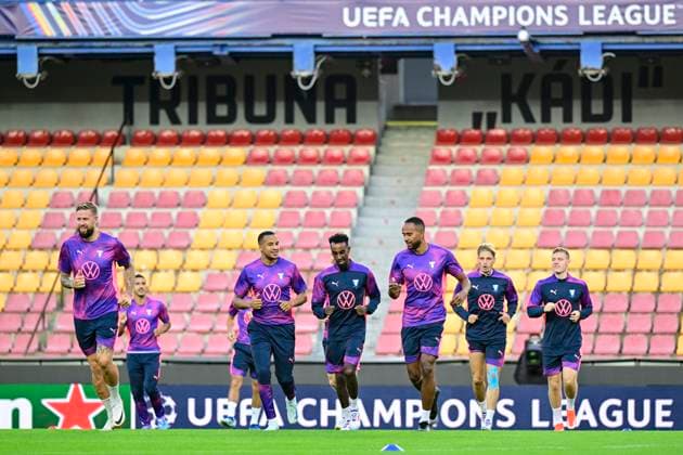 Soccer players of Malmo FF in action during the training session prior to return match of 4th Champions League preliminary round Sparta Praha vs Malmo FF in Prague, Czech Republic, August 26, 2024. (CTKxPhoto RomanxVondrous) CTKPhotoP2024082605781  CTKPhotoP2024082605781
