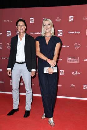 Marcus Höfl and Maria Höfl Riesch arriving at the SPORT BILD Award ceremony on 26 08 2024 at the Fischauktionshalle in Hamburg