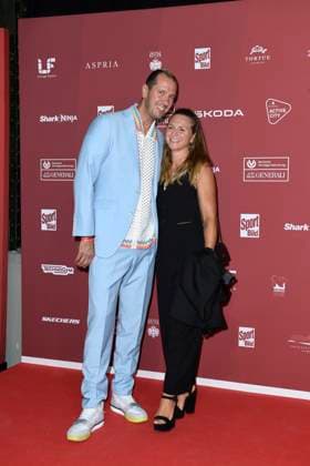 Pascal Hens and his wife Angela Hens arriving at the SPORT BILD Award ceremony on 26 08 2024 at the Fischauktionshalle in Hamburg