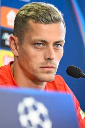 Soccer player of Slavia Tomas Holes speaks during the press conference, PK, Pressekonferenz prior to Champions League 4th qualifying round return match Slavia Prague vs OSC Lille in Prague, Czech Republic, August 27, 2024. (CTKxPhoto MichalxKamaryt) CTKPhotoP2024082705212  CTKPhotoP2024082705212
