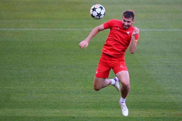 Soccer player of Slavia Prague Filip Prebsl in action during training session prior to Champions League 4th qualifying round return match Slavia Prague vs OSC Lille in Prague, Czech Republic, August 27, 2024. (CTKxPhoto MichalxKamaryt) CTKPhotoP2024082706049  CTKPhotoP2024082706049