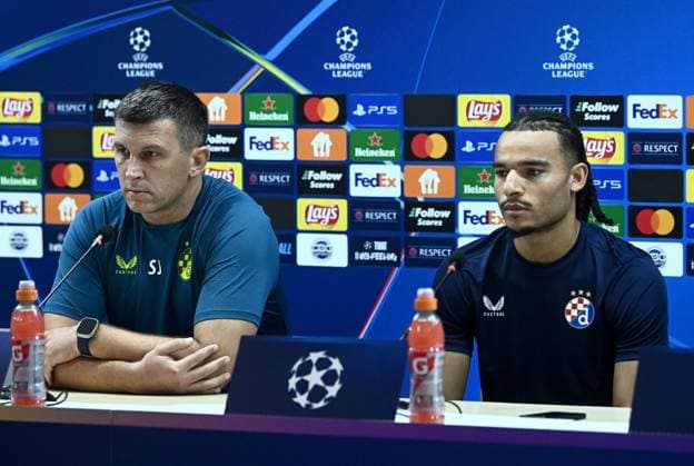 Dinamo Zagreb press conference, PK, Pressekonferenz Dinamo Zagreb Head Coach Sergej Jakirovic and Mmaee of Dinamo Zagreb speaks during a press conference ahead UEFA Champions league Play-offs 2nd leg match between Qarabag and Dinamo Zagreb at Tofiq Bahramov Republican Stadium in Baku, Azerbaijan on August 27, 2024.  MarkoxLukunic PIXSELL