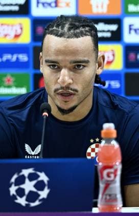 Dinamo Zagreb press conference, PK, Pressekonferenz Mmaee of Dinamo Zagreb speaks during a press conference ahead UEFA Champions league Play-offs 2nd leg match between Qarabag and Dinamo Zagreb at Tofiq Bahramov Republican Stadium in Baku, Azerbaijan on August 27, 2024.  MarkoxLukunic PIXSELL