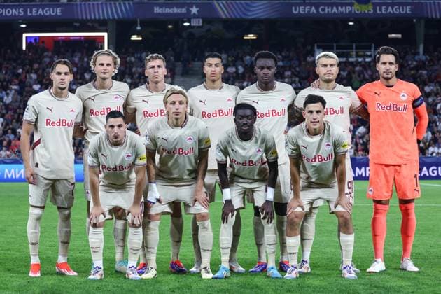SOCCER - UEFA CL, RBS vs Kyiv SALZBURG,AUSTRIA,27.AUG.24 - SOCCER - UEFA Champions League, qualification, Red Bull Salzburg vs FC Dynamo Kyiv. Image shows the team of Salzburg.  GEPAxpictures xDavidxGeieregger