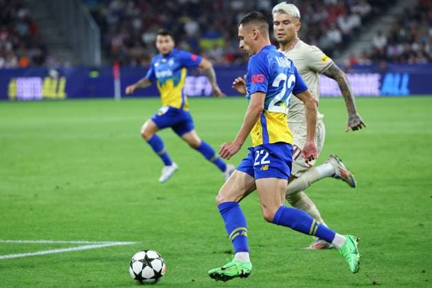 SOCCER - UEFA CL, RBS vs Kyiv SALZBURG,AUSTRIA,27.AUG.24 - SOCCER - UEFA Champions League, qualification, Red Bull Salzburg vs FC Dynamo Kyiv. Image shows Vladyslav Kabaiev (Kyiv).  GEPAxpictures xDavidxGeieregger
