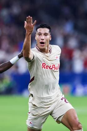SOCCER - UEFA CL, RBS vs Kyiv SALZBURG,AUSTRIA,27.AUG.24 - SOCCER - UEFA Champions League, qualification, Red Bull Salzburg vs FC Dynamo Kyiv. Image shows the rejoicing of Adam Daghim (RBS).  GEPAxpictures xMathiasxMandl