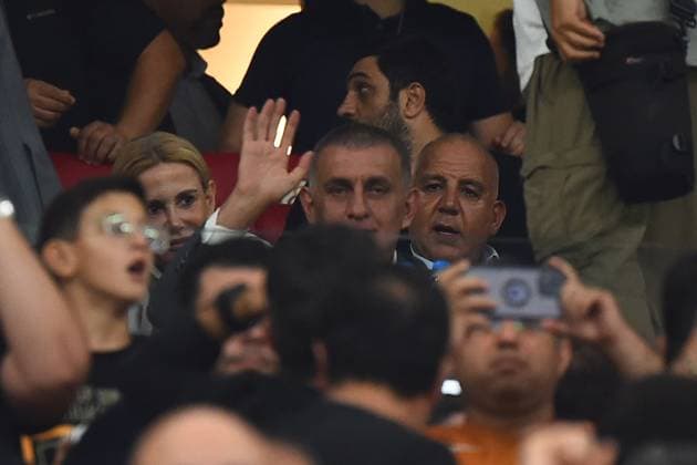 Turkey Football Federation President Ibrahim Haciosmanoglu during the UEFA Champions League Play-Offs Second Leg match between Galatasaray and Young Boys at Rams Park Stadium in Istanbul , Turkey on August 27 , 2024. ( Photo by Seskimphoto ) Galatasaray v Young Boys - UEFA Champions League Play-Offs Second Leg 