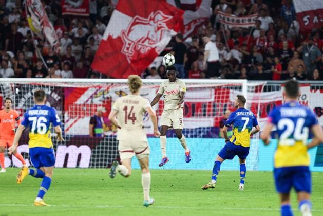 SOCCER - UEFA CL, RBS vs Kyiv SALZBURG,AUSTRIA,27.AUG.24 - SOCCER - UEFA Champions League, qualification, Red Bull Salzburg vs FC Dynamo Kyiv. Image shows Samson Baidoo (RBS).  GEPAxpictures xMathiasxMandl
