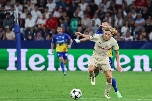 SOCCER - UEFA CL, RBS vs Kyiv SALZBURG,AUSTRIA,27.AUG.24 - SOCCER - UEFA Champions League, qualification, Red Bull Salzburg vs FC Dynamo Kyiv. Image shows Mads Bidstrup (RBS).  GEPAxpictures xDavidxGeieregger