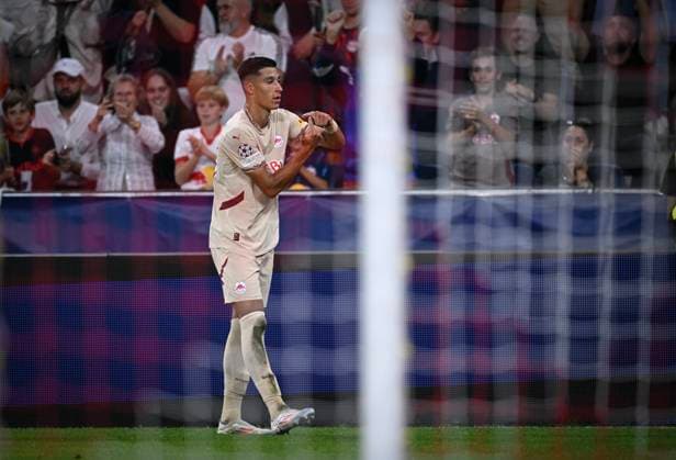 FOOTBALL Champions League qualification season 2024 2025 return match FC Salzburg Dynamo Kiev 27 08 2024 CHEERS FC Salzburg goal scorer for 1 0 Adam Daghim