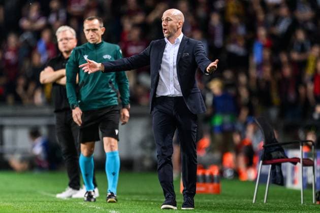 240827 Head coach Henrik Rydström of Malmö FF during the UEFA Champions League football match between Sparta Prague and Malmö FF on August 27, 2024 in Prague Photo Mathilda Ahlberg BILDBYRAN kod MA MA0710 fotboll football soccer fotball champions league sparta prag malmö ff bbeng  Copyright: MATHILDAxAHLBERG BB240827MA095