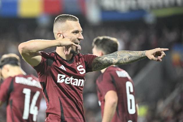 Lukas Haraslin of Sparta celebrates first goal during the Football Champions League 4th qualifying round Return match: Sparta Prague vs Malmo FF in Prague, Czech Republic, August 27, 2024. (CTKxPhoto KaterinaxSulova) CTKPhotoP2024082707673  CTKPhotoP2024082707673