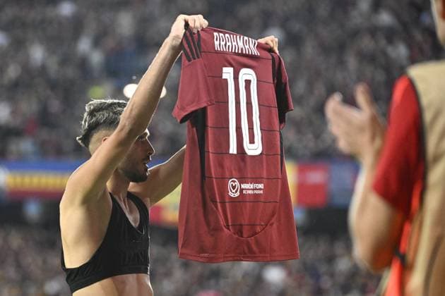Albion Rrahmani of Sparta celebrates second goal during the Football Champions League 4th qualifying round Return match: Sparta Prague vs Malmo FF in Prague, Czech Republic, August 27, 2024. (CTKxPhoto KaterinaxSulova) CTKPhotoP2024082707713  CTKPhotoP2024082707713