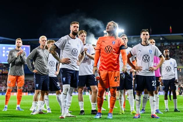 240827 during the UEFA Champions League football match between Sparta Prague and Malmö FF on August 27, 2024 in Prague Photo Mathilda Ahlberg BILDBYRAN kod MA MA0710 fotboll football soccer fotball champions league sparta prag malmö ff bbeng  Copyright: MATHILDAxAHLBERG BB240827MA153