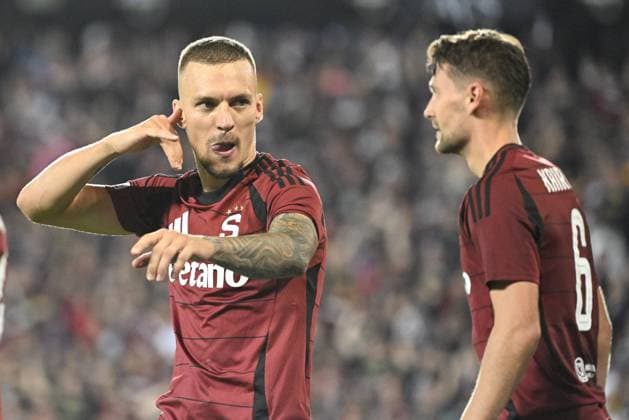 Lukas Haraslin of Sparta celebrates first goal during the Football Champions League 4th qualifying round Return match: Sparta Prague vs Malmo FF in Prague, Czech Republic, August 27, 2024. (CTKxPhoto KaterinaxSulova) CTKPhotoP2024082707769  CTKPhotoP2024082707769