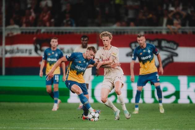 UEFA Champions League Play Off : FC Salzburg-Dynamo Kiew SALZBURG, AUSTRIA - AUGUST 27: Maurits Kjaergaard of FC Salzburg performs during the UEFA Champions League play off second leg match FC Salzburg vs Dynamo Kiew on August 27, 2024 in Salzburg, Austria. Copyright: xAndreasxSchaadx-xFCxRedxBullxSalx _AS13253