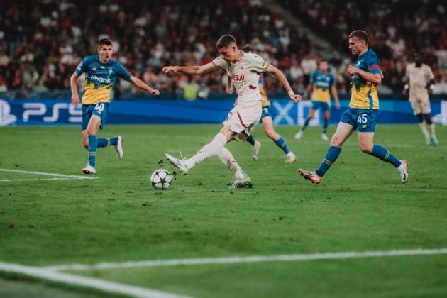 UEFA Champions League Play Off : FC Salzburg-Dynamo Kiew SALZBURG, AUSTRIA - AUGUST 27: Petar Ratkov of FC Salzburg performs during the UEFA Champions League play off second leg match FC Salzburg vs Dynamo Kiew on August 27, 2024 in Salzburg, Austria. Copyright: xAndreasxSchaadx-xFCxRedxBullxSalx _AS23065