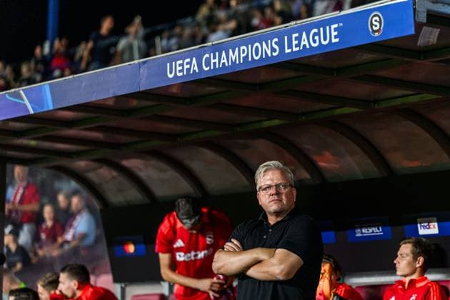 240827 Head coach Lars Friis of Sparta Prague during the UEFA Champions League football match between Sparta Prague and Malmö FF on August 27, 2024 in Prague Photo Mathilda Ahlberg BILDBYRAN kod MA MA0710 fotboll football soccer fotball champions league sparta prag malmö ff bbeng sparta prague  Copyright: MATHILDAxAHLBERG BB240827MA196