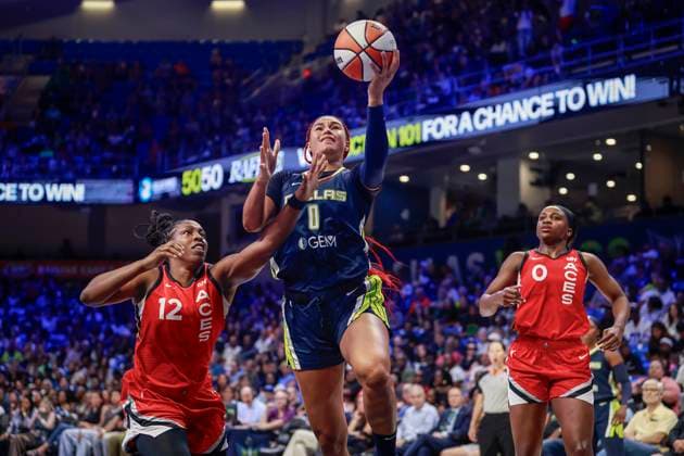 Sport Themen der Woche KW35 Sport Bilder des Tages August 27, 2024, Arlington, Texas, USA: Dallas Wings forward SATOU SABALLY (0) drives for a layup during a WNBA, Basketball Damen, USA game between the Las Vegas Aces and Dallas Wings at College Park Center. Wings win 93-90. Arlington USA - ZUMAf180 20240827_zsp_f180_002 Copyright: xMarkxFannx