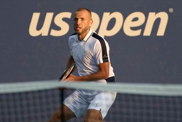 US Open Tennis 2024 Dan Evans looks down the court against Karen Khachanov during the longest match in US Open history in the first round on court 6 at the 2024 US Open Tennis Championships at the National Tennis centre, New York, New York, 27 Aug 2024., Credit:Peter van den Berg Avalon USA, New York, New York, National Tennis Centre  Copyright: xPeterxvanxdenxBergx xAvalonx 0901956174