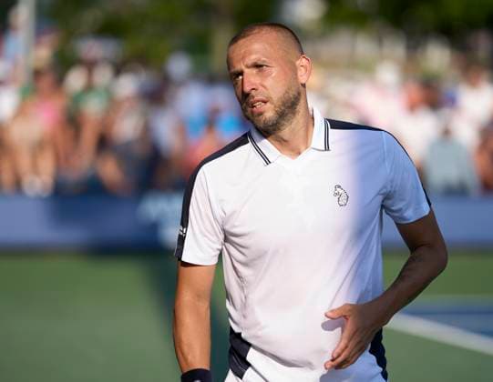 US Open Tennis 2024 Dan Evans looks cross court during the longest match in US Open historynagainst Karen Khachanov in the first round on court 6 at the 2024 US Open Tennis Championships at the National Tennis centre, New York, New York, 27 Aug 2024., Credit:Peter van den Berg Avalon USA, New York, New York, National Tennis Centre  Copyright: xPeterxvanxdenxBergx xAvalonx 0901956229